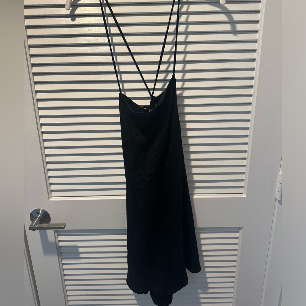 Backless black mini dress, reformation
